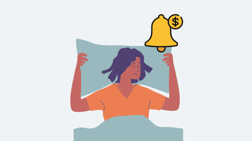 A digital illustration of a "sales notification" pop-up appearing over a sleeping figure, representing passive income.